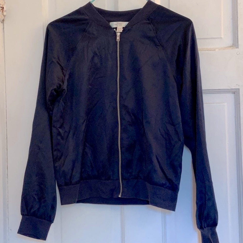 Love, Fire girls navy satin bomber style jacket in size medium